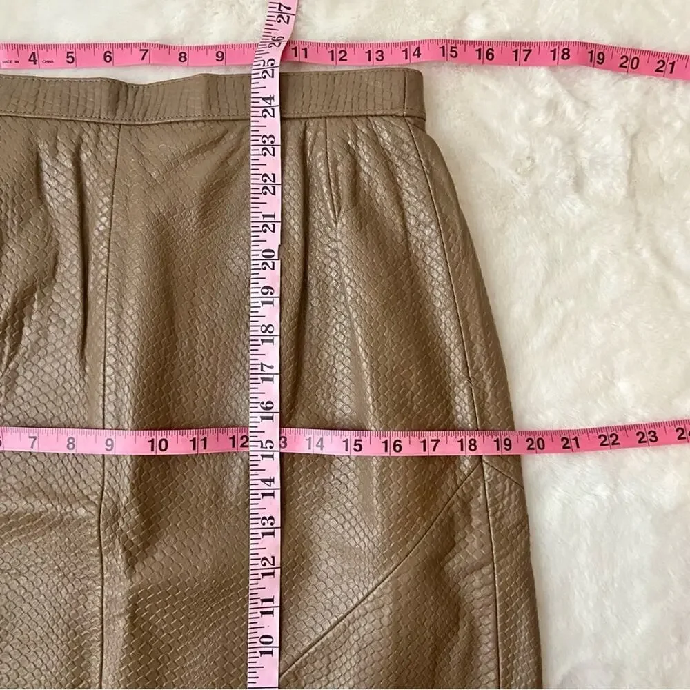 Wilsons Brown Croc-Embossed Leather Pencil Skirt Size 14